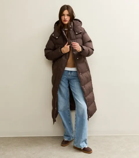 New Look Women's Tall Brown Longline Puffer Jacket