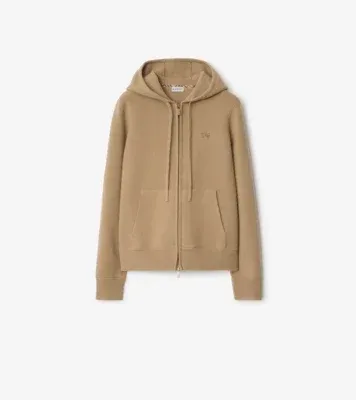 Cashmere Blend Zip Hoodie in Flax beige