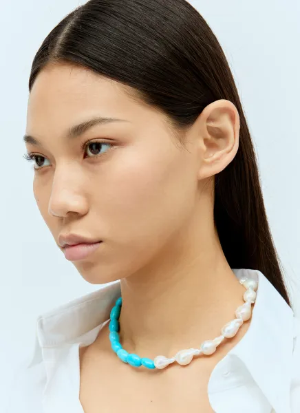 Turquoise And Baroque Pearl Collar Necklace