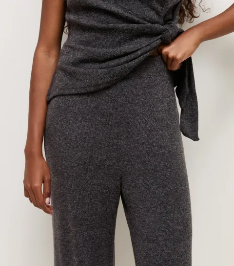 Women's Petite Dark Grey Soft Touch Wide Leg Trouser