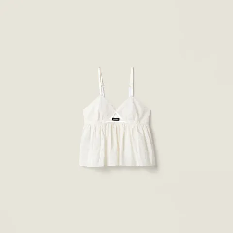 Slubbed eyelet poplin top