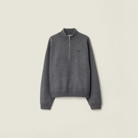 Cashmere and jersey zipper sweater