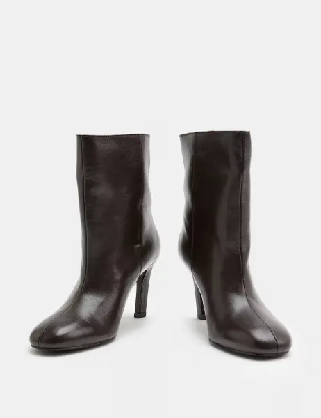 Marks & Spencer Leather Pull On Stiletto Heel Ankle Boots Brown
