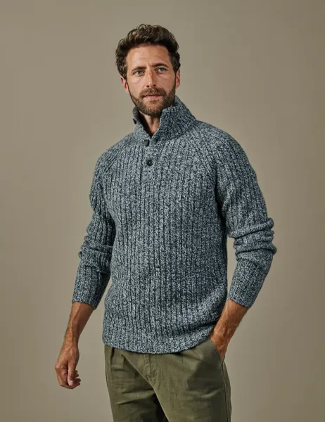 Aubin Lambswool Rich Ribbed Funnel Neck Jumper Grey Mix