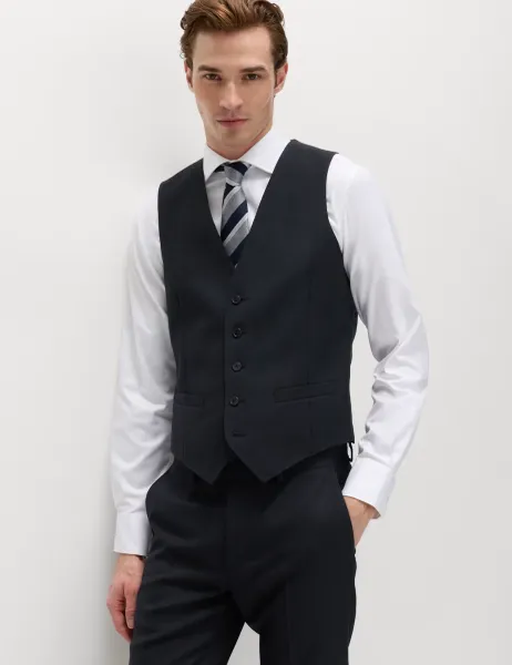 M&S SARTORIAL Premium Pure Wool Waistcoat Navy