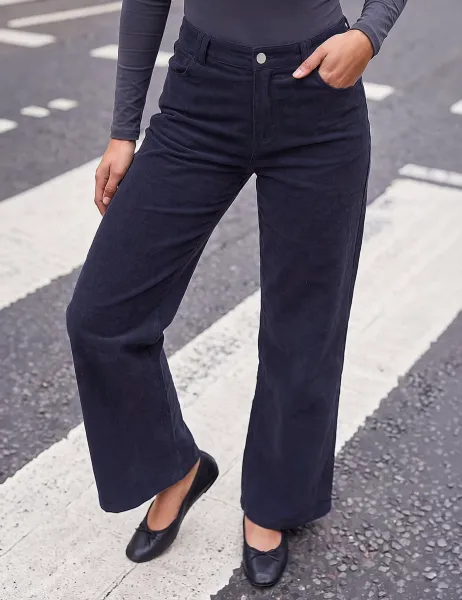Roman Petite Cotton Rich Cord Wide Leg Trousers Grey Mix