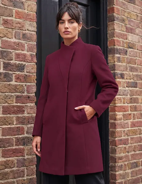 Roman Funnel Neck Tailored Coat Burgundy