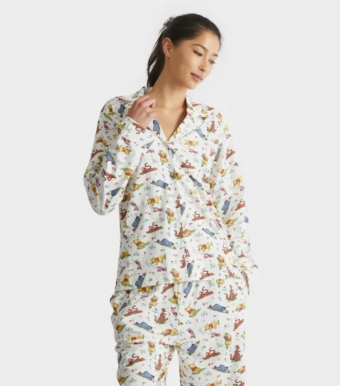 Women's Cream Winnie The Pooh Print Shirt and Trousers Pyjama Set
