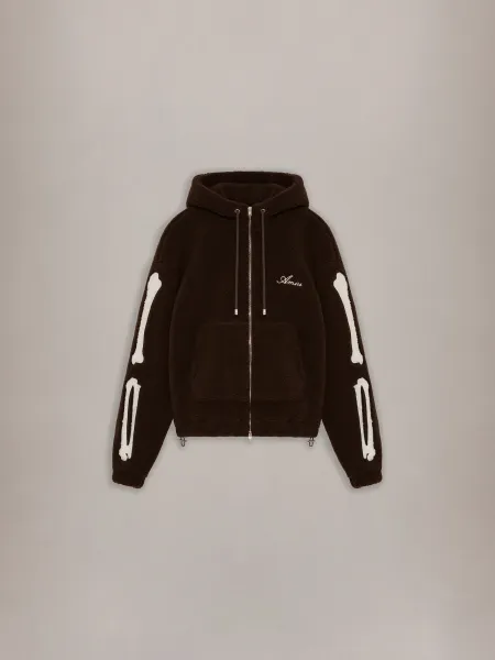BONES FLEECE ZIP HOODIE - Dark Brown