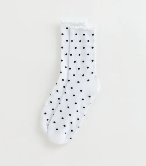 White Polka Dot Frill Trim Socks