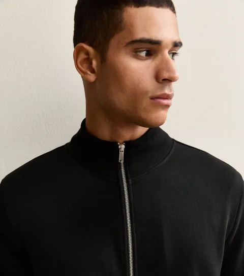 Men's Black Zip Up High Neck Sweatshirt