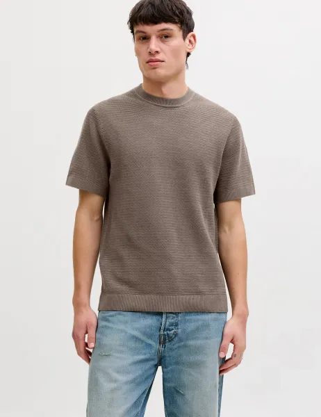 Jack & Jones Pure Cotton Textured Knitted Crew Neck Brown