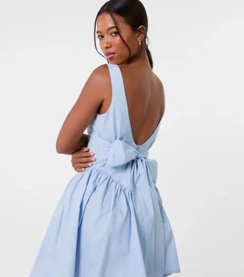Women's Blue Back Bow Mini Dress