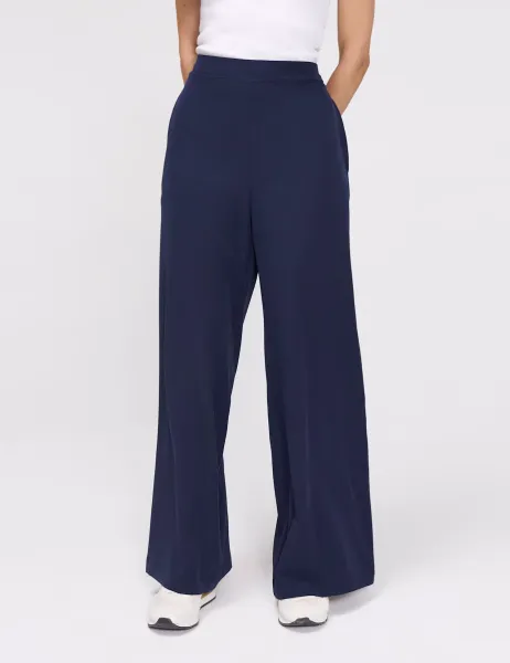 Finery London Elasticated Waist Wide Leg Trousers Navy