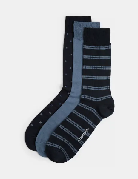 Autograph 3pk Assorted Mercerised Cotton Socks Blue Mix
