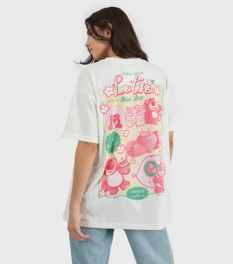 Women's White Cotton Lotso Print Oversized T-Shirt