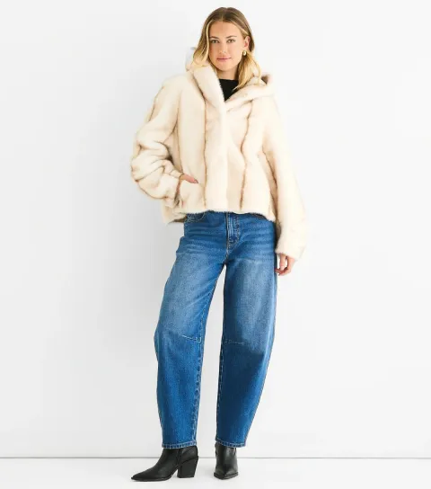 Women's Cream Ombre Hooded Faux Fur Jacket