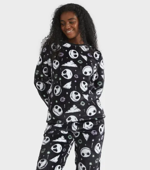 Women's Black Jack Skellington Fleece Pyjama Set