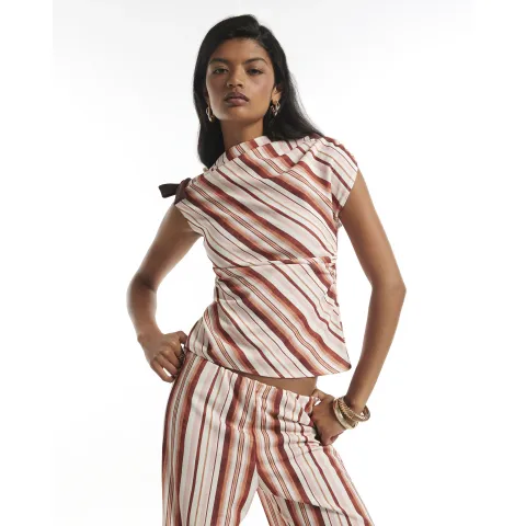River Island Stripe Drape Bow Detail Top