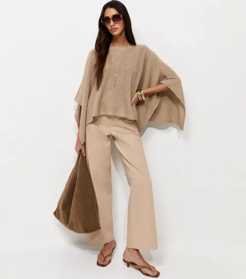 Women's Oatmeal Draped Cape & Vest Top