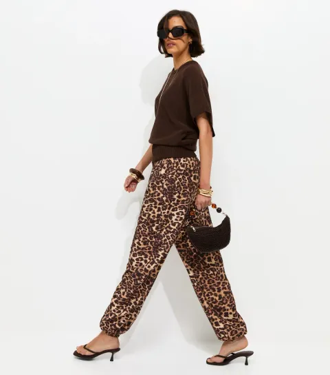 Women's Brown Animal Print Cuffed Trousers