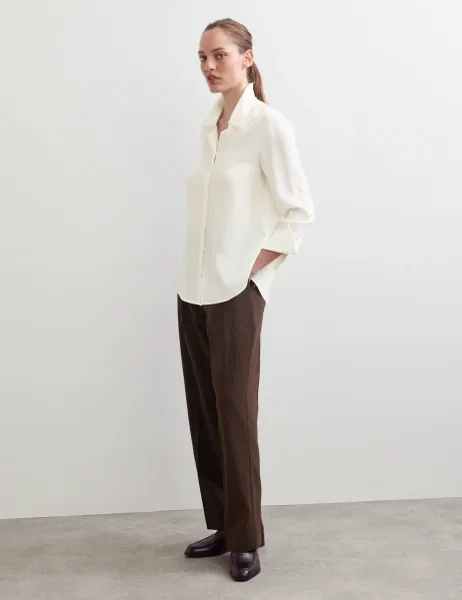 Jaeger Pure Silk Collared Shirt Ivory