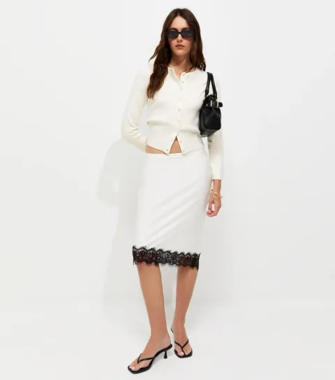 Women's Cream Compact Knit Crew Neck Cardigan