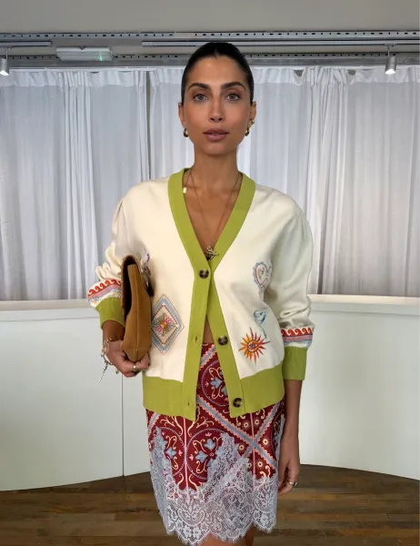 Never Fully Dressed Cardigan with Charms Embroidery Cream Mix