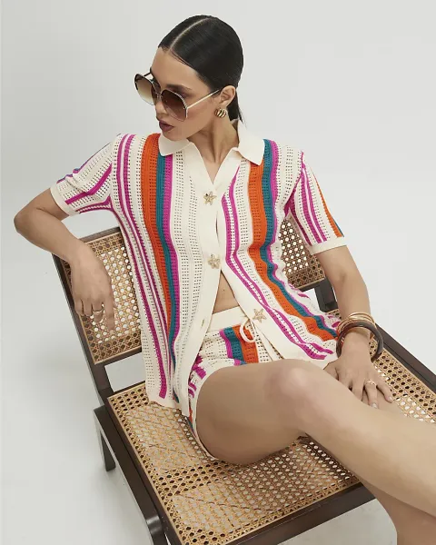 River Island Cotton Striped Crochet Shirt