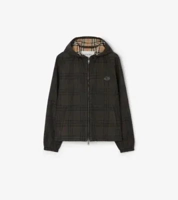 Check Cotton Newport Hooded Jacket in Sand beige