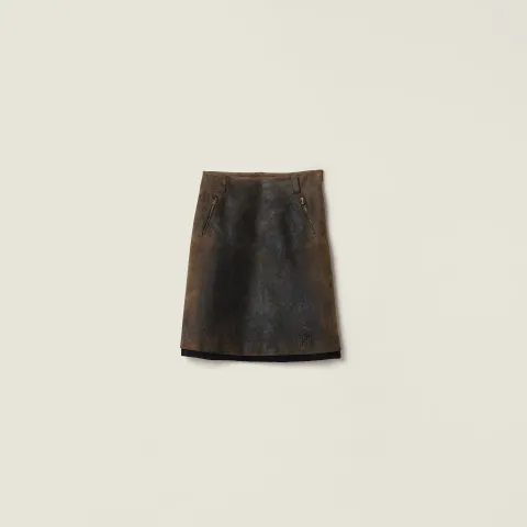 Waxed suede leather skirt