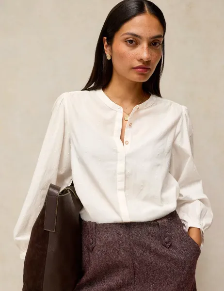 White Stuff Pure Cotton Crew Neck Top Ivory