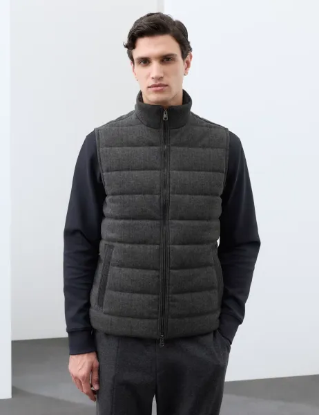 Autograph Padded Hybrid Zip Up Gilet with Wool Grey Marl