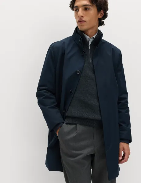 Marks & Spencer Funnel Neck Mac with Stormwear Navy