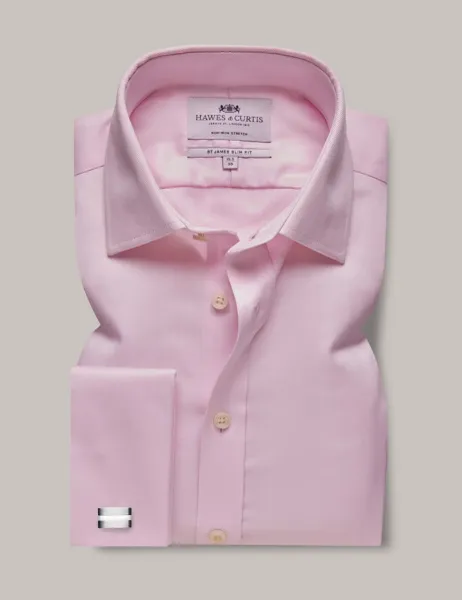 Hawes & Curtis Slim Fit Non-Iron Pure Cotton Herringbone Shirt Pink
