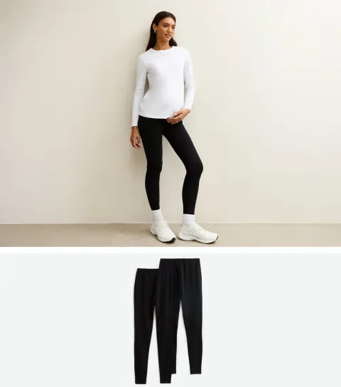 Women's Pack Of 2 Maternity Black Stretch Cotton Leggings