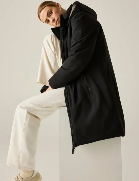 Regatta Marron Waterproof Hooded Longline Raincoat Black