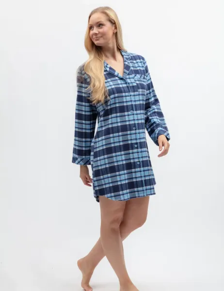 Cyberjammies Family Christmas Pure Cotton Checked Nightshirt Navy Mix