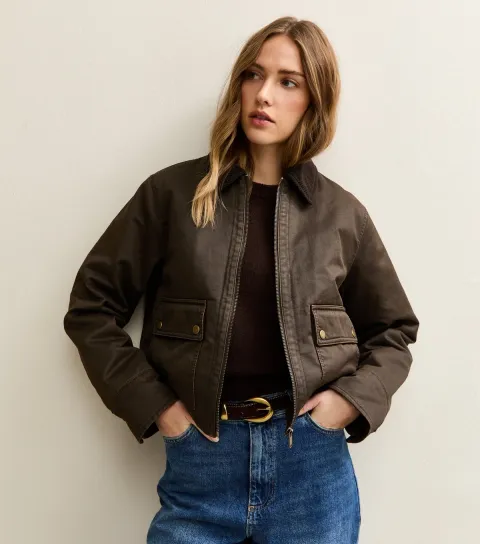 Women's Brown Waxed Corduroy Collar Barn Jacket