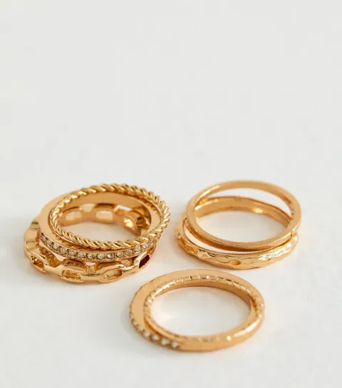 Gold Tone Pack of 8 Stackable Textured Rings