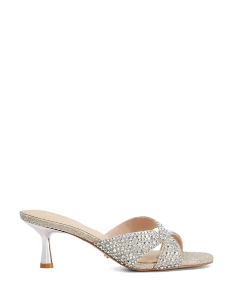 Dune London Sparkle Slip On Kitten Heel Open Toe Mules Gold
