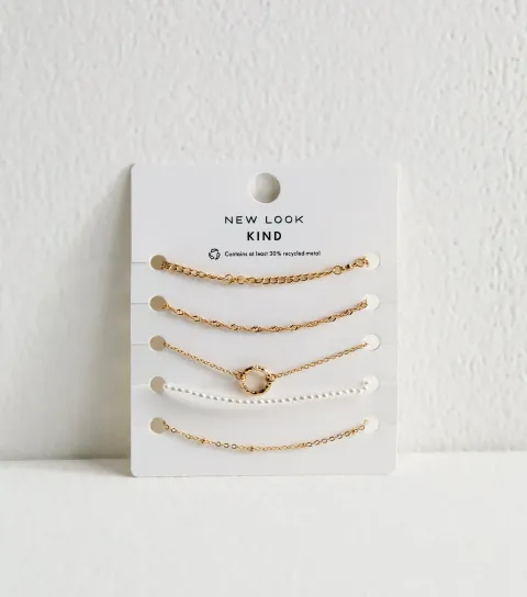 Pack of 5 Gold Tone Faux Pearl Bracelets