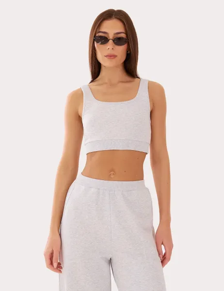 4th & Reckless Cotton Rich Square Neck Crop Cami Top Light Grey