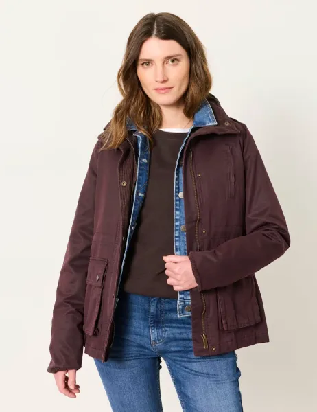 FatFace Cotton Rich Funnel Neck Utility Jacket Plum