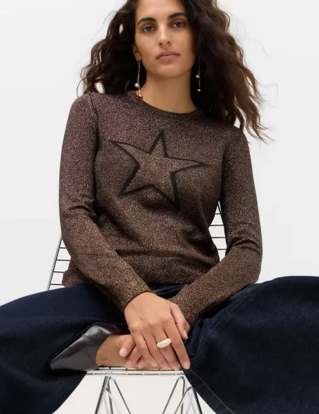 Marks & Spencer Rayon Rich Sparkly Star Crew Neck Fitted Jumper