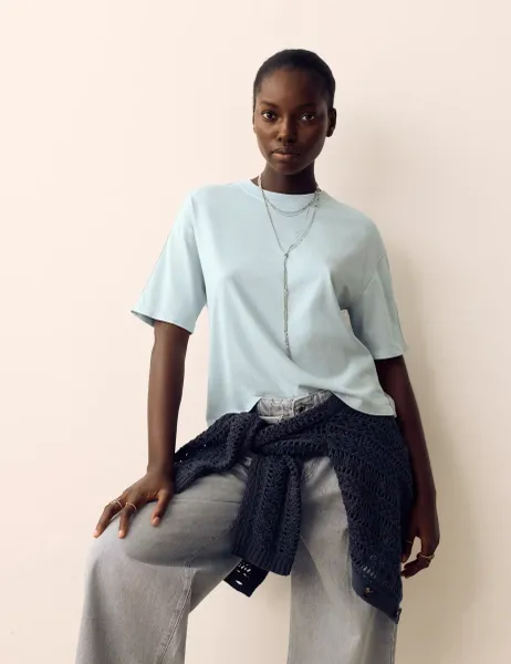 Per Una Pure Cotton Short Sleeve Boxy T-Shirt Soft Turquoise