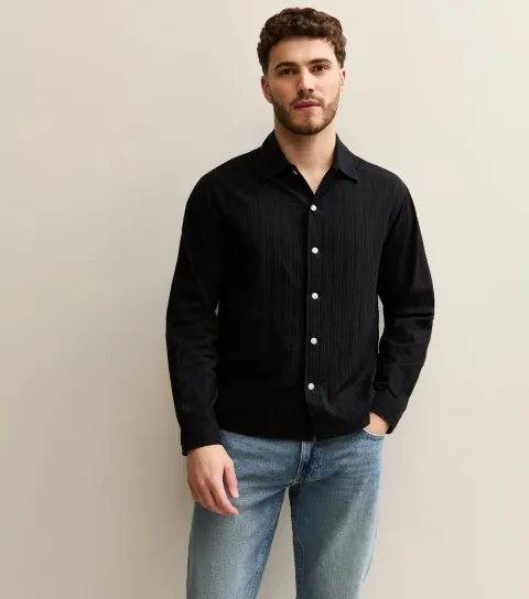 Men's Black Regular Striped Cotton Shirt