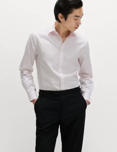 M&S SARTORIAL Slim Fit Luxury Pure Cotton Textured Shirt Pink