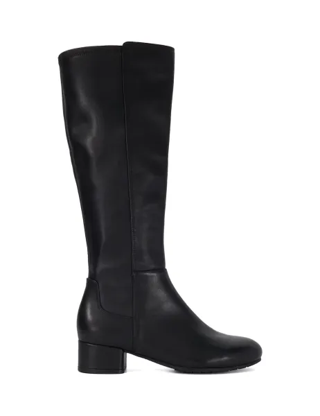 Dune London Leather Block Heel Knee High Boots Black