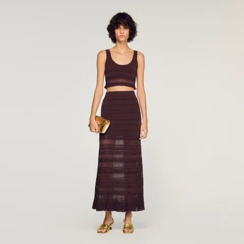Pointelle knit maxi skirt